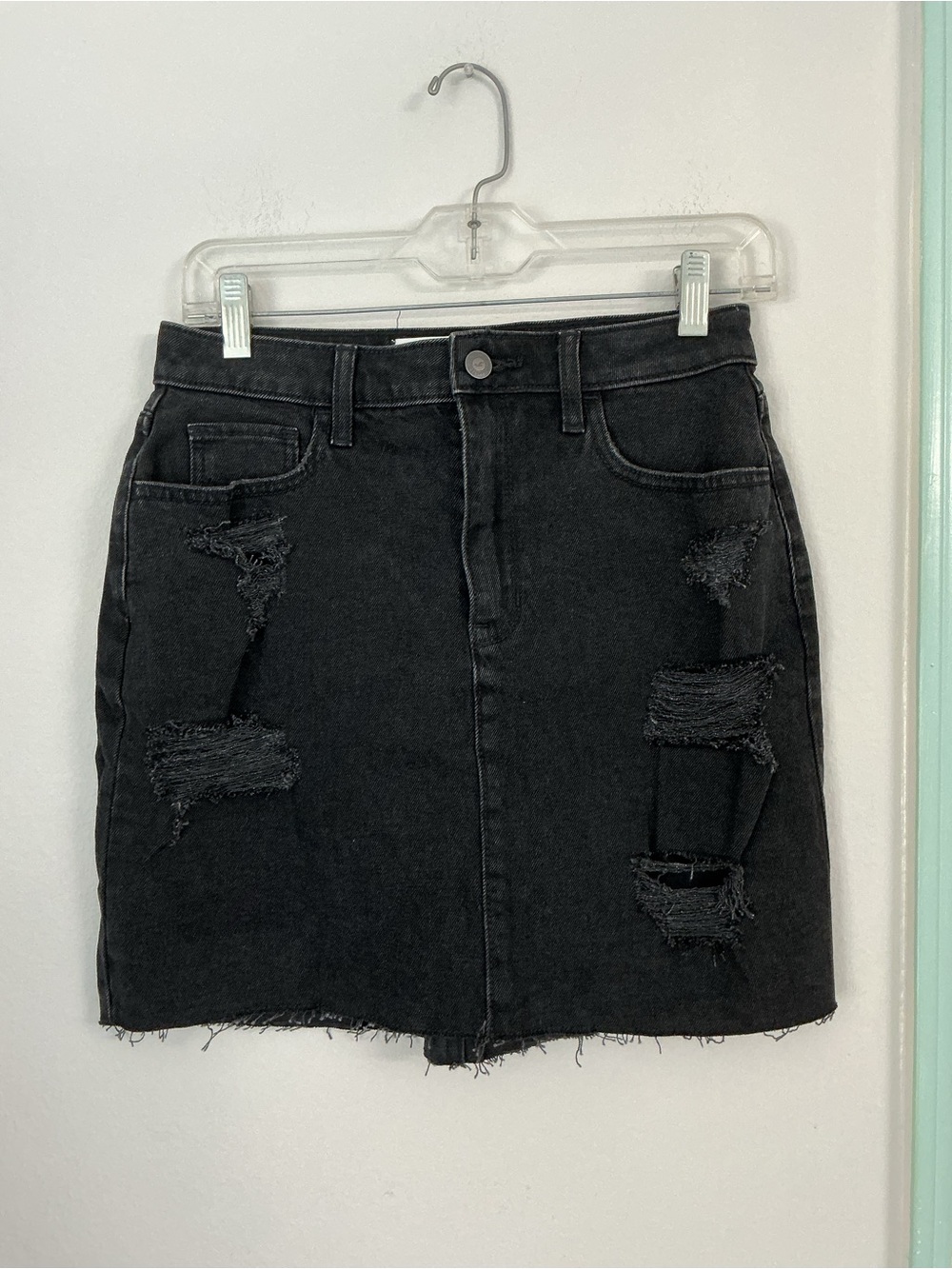 Hollister Black Distressed Mini Denim Skirt